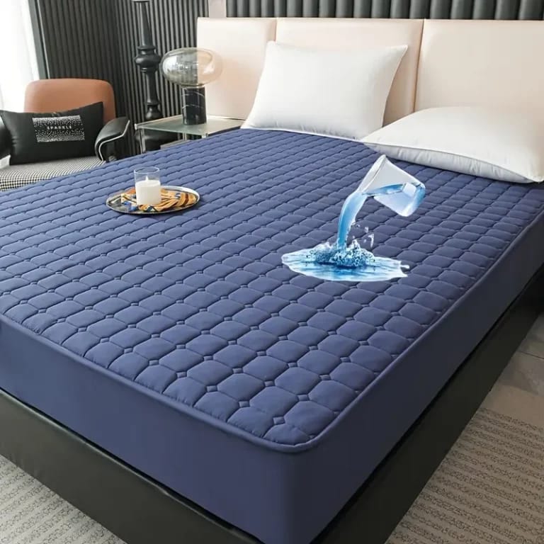 Quilted waterproof Mattress Cover - Navy Blue