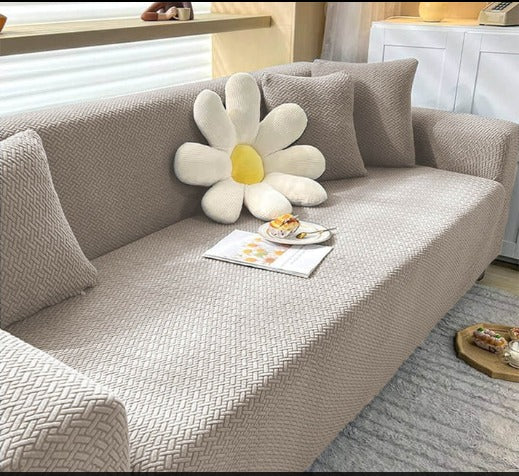 Jacquard Stripe Sofa Cover - Beige