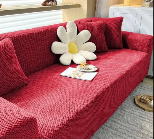 Jacquard Stripe Sofa Cover - Maroon
